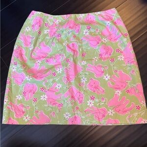 Lilly Pulitzer vintage Pink & green Elephant Daisy Print Skirt Size 10